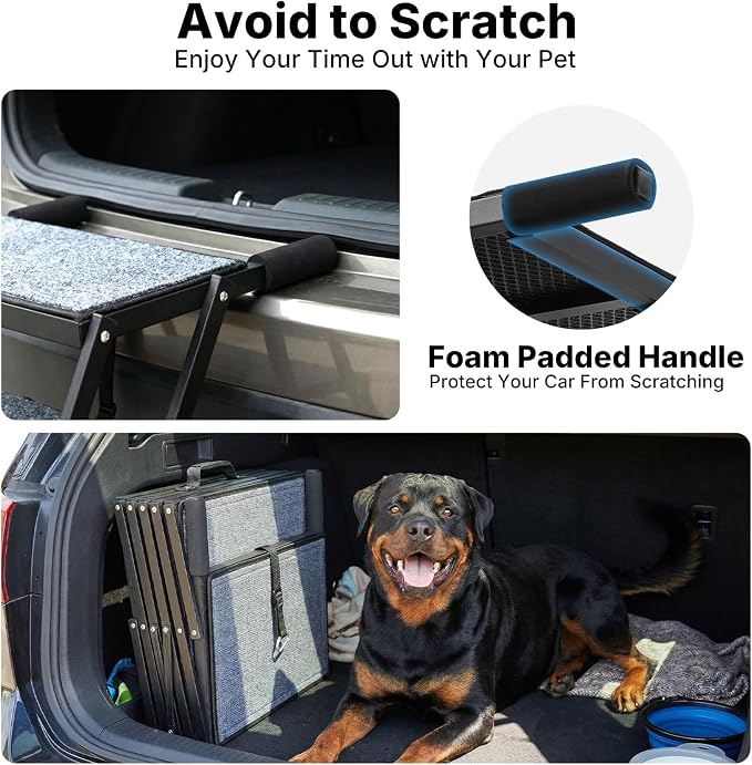 Veehoo Collapsible Dog Stairs for Large Dogs Car Truck SUV, Extra Wide 20" | 4 Steps Pet Ramp for Car Foldable Portable Dog Loader Ramps Ladder Folding Heavy Duty with Non Slip Surface, Up to 200lbs