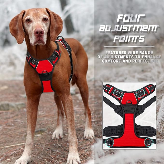 BARKBAY Dog Harness No Pull for Large Dogs Front Back Clips,Dog Vest | Soft Padded No Choke With Handle,Easy On&Off,Adjustable Reflective For Walking Training Running(Red,L)