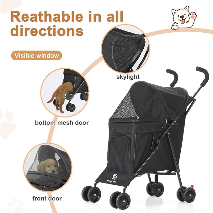 3 in 1 Pet Stroller for Small Dogs and Cats, Foldable Pet Stroller with Cats and Dogs Jogger Travel Strollers, 4 Wheels, Breathable Mesh, Large Capacity, Easy to Carry (Black)