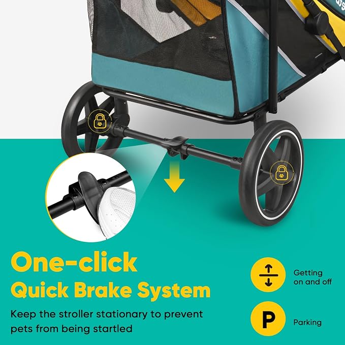 Petbobi Dog Stroller for Large & Medium Dogs - Easy Fold Dual Entry Pet Stroller with One-Foot Brake, All Terrain Wagon Cart with Air Mesh, Ideal for Large Senior Pets up to 80 lbs, Green