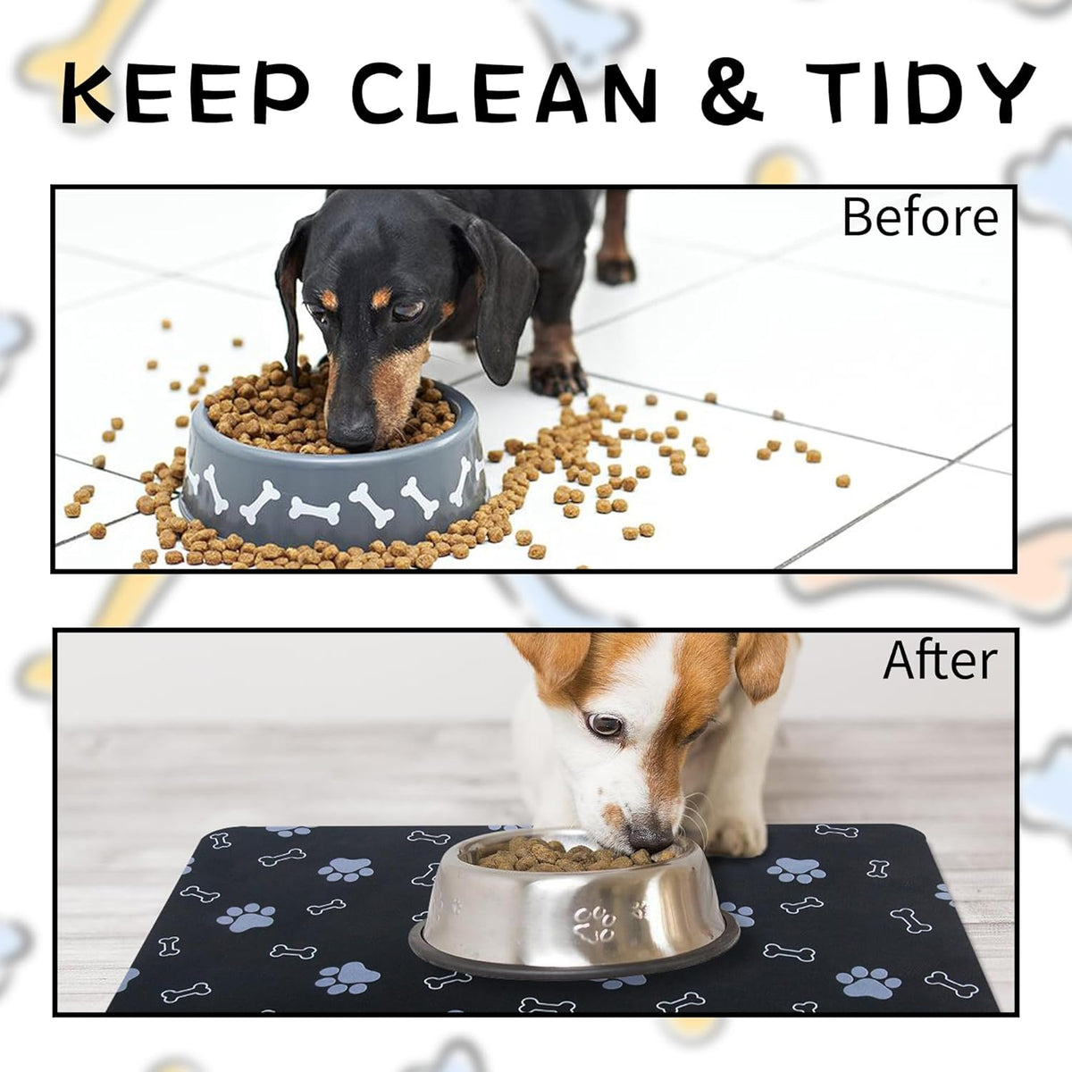 Pet Cat Dog Food Mat Non Slip Mat for Dog Water Bowl Mat Quick Dry Absorbent Cat Feeding Mat, 32 * 17 in, Black