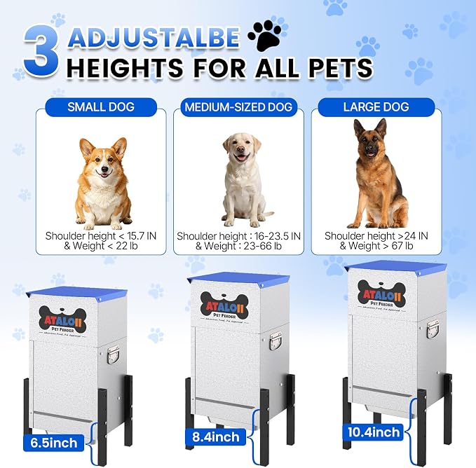Automatic Dog Feeder 25 lbs — Height-Adjustable with Magnetic Door | Gravity Dog Feeder Dispenser, Large Capacity Self-Feeding Station for Small Medium Large Dogs, Indoor & Outdoor (Blue)