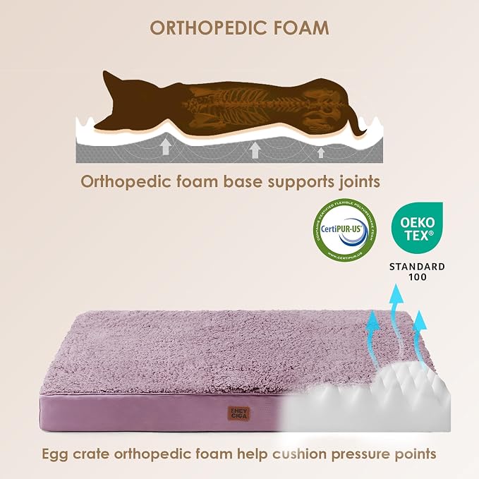 EHEYCIGA Orthopedic Dog Bed Large with Removable Washable Cover, 36x27 | Egg Crate Foam Support, Durable Oxford fabric, Non-Slip Bottom, Machine Washable, Soft Waterproof Plush Pet Bed Mat For Crate