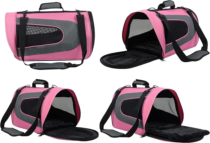 EliteField Deluxe Soft Pet Carrier (3 Year Warranty, Airline Approved), Multiple Sizes and Colors Available (18" L x 10" W x 11" H, Pink+Gray)