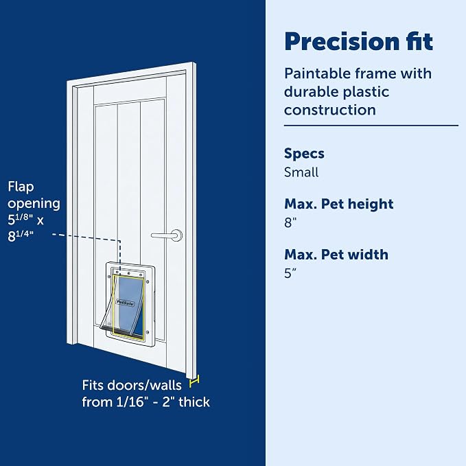 PetSafe Plastic Dog & Cat Door, Pets Up to 15 lb, Small | Flap Opening 5 1/8 in W x 8 1/4 in H, Snap-on Closing Panel, Paintable Frame, Easy DIY Install