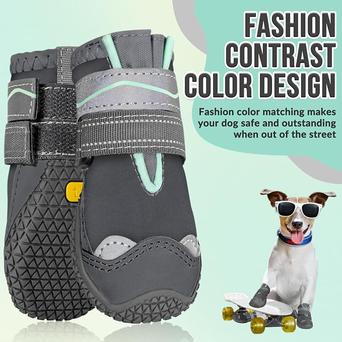 SlowTon Dog Shoes for Large Small Medium Dogs - Waterproof Dog Boots for Summer Hot Pavement, Paw Protector for Outdoor Walking Winter Snow, Anti-Slip Rubber Dog Booties for Hardwood Floor (Grey, 0)