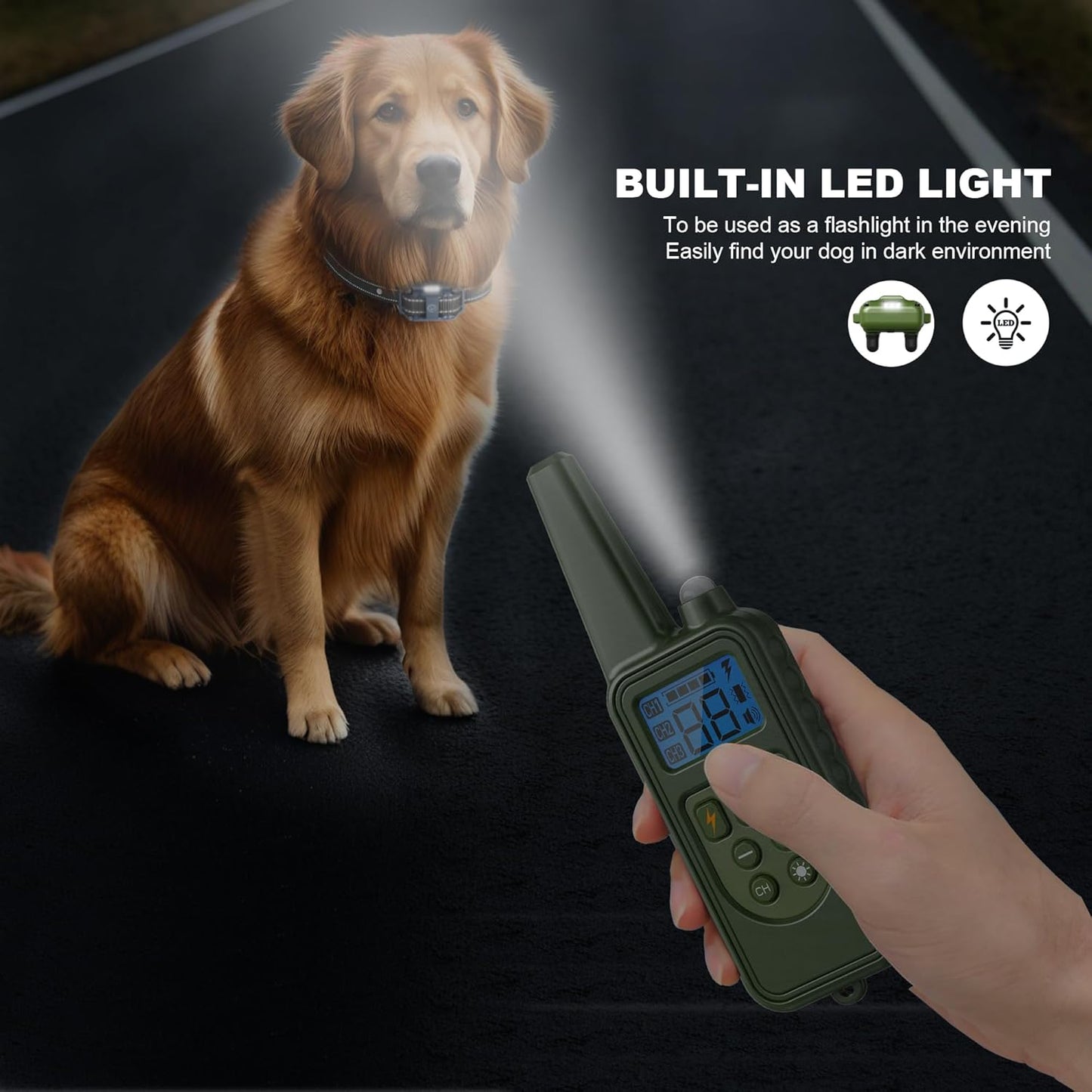 Dog Shock Collar, Electronic Dog Shock Collar with Shock, Beep, Vibration, Dog Training Collar with Remote, Light, Waterproof Rechargeable, 2600ft Dog e-Collar for Small Medium Large Dogs