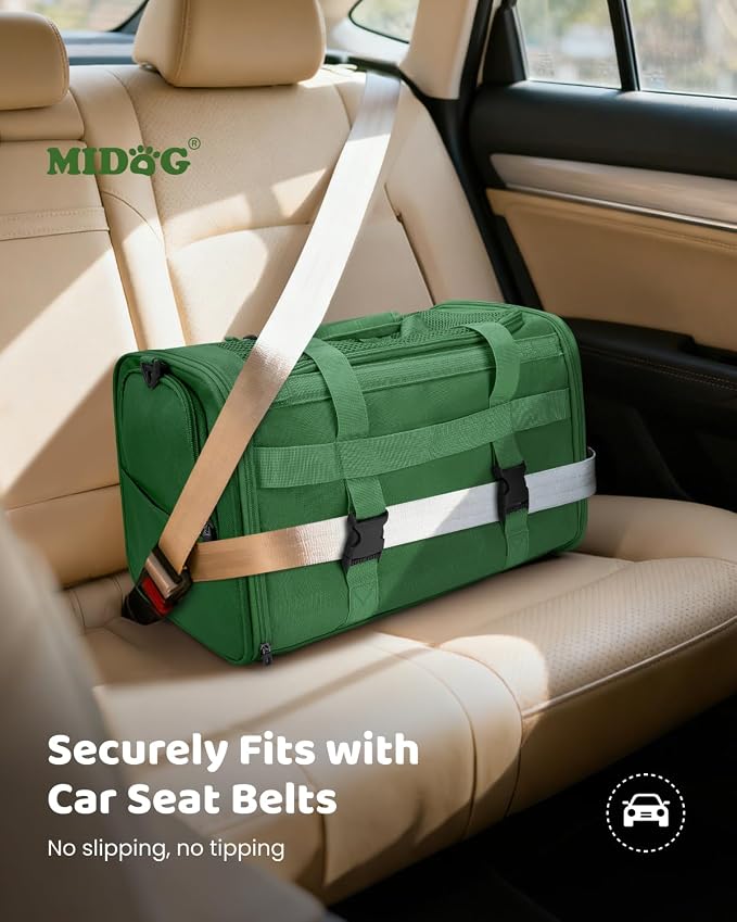 MIDOG Cat Carrier Soft for Small-Medium Cats Up to 15lbs, Airline Approved | Expandable Square Design,Comfort & Breathable Window,Equipped with anti-slip lock zippers and an internal safety leash