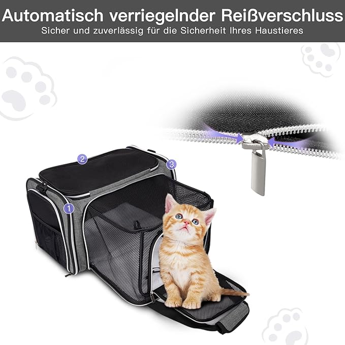 BAGLHER Cat Carrier Bag,Airline Approved Pet Carrier Soft Side Pet Travel 5 Sides Open Doors 3 Sides Expandable Foldable Dog Carrier with Fleece Pad