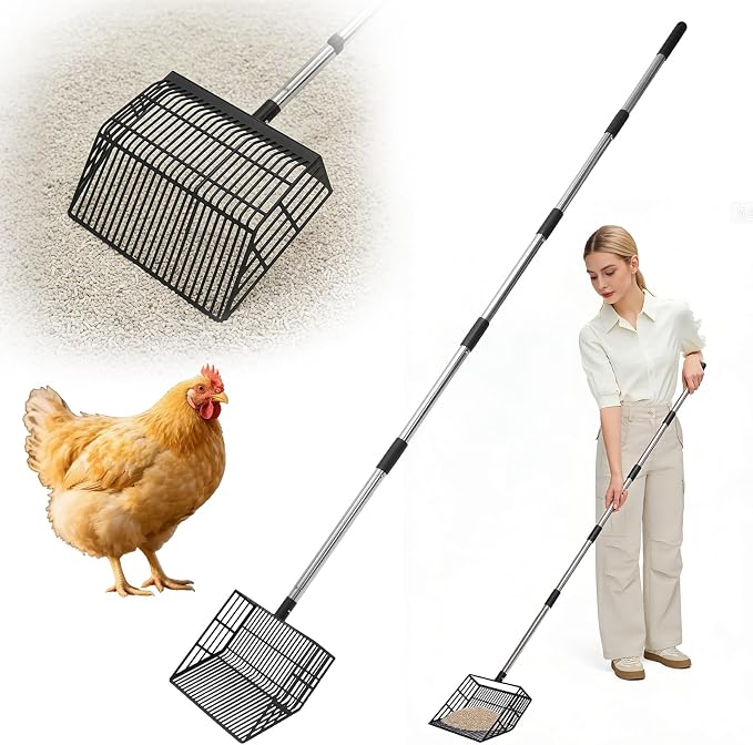 Cat Litter Scoop, Long Handle Detachable Metal Scooper with Deep Sifting Shovel,Heavy Duty Adjustable No Bending Back Pet Poop Shovel Chicken Poop Scooper (23-68 inch (Joinable Handle))
