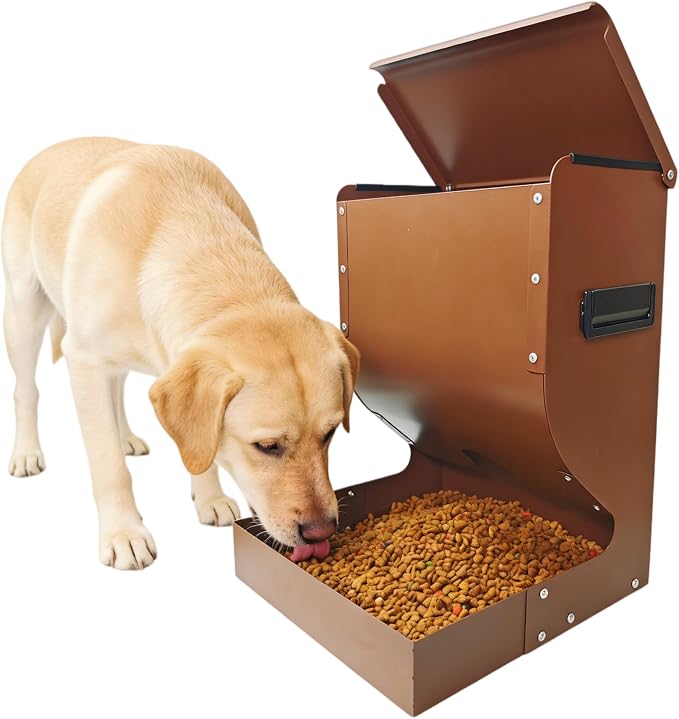 Outdoor Large Dog Food Automatic Feeder | 15lb Large Capacity | Galvanized Heavy-Duty, Tip-Resistant, Rust-Proof Dog Food Feeder, Suitable for Large Multi-Dog Households and Farm Animals