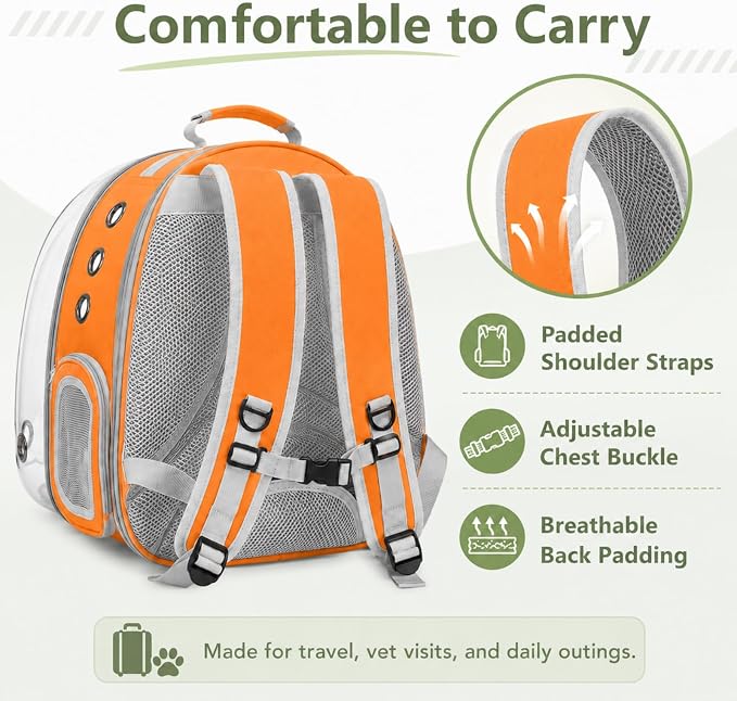 Pet Carrier Backpack Expandable for Cats and Small Dogs, Breathable Anti-Collapse Design, Airline Approved Travel Backpack for Hiking and Outdoor Use (Back Expandable-Orange)