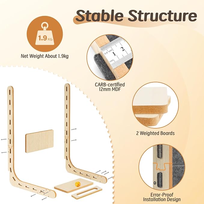 Cat Scratcher with Bell Ball Cat Scratch Pad L-Shaped Scratch Mat Vertical Cat Scratching Board for Indoor Cats Felt Cats Scratching Post Furniture Protector Kittens Cratchers Toys- Grey
