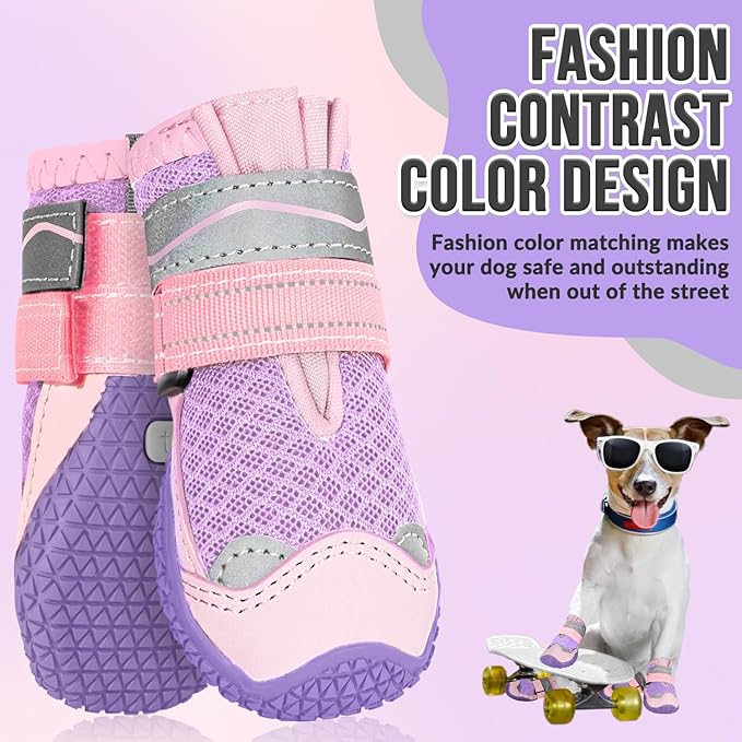 SlowTon Dog Shoes for Large Small Medium Dogs - Breathable Dog Boots for Summer Hot Pavement, Paw Protector for Outdoor Walking Winter Snow, Anti-Slip Rubber Dog Booties for Hard Floor (Pale Pink, 8)