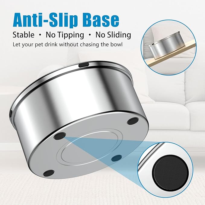 SCHITEC Dog Water Bowl No Spill 40oz/1.2L Slow Drinking Anti-Splash Stainless Steel Dog Bowl with Floating Disk, Spill Proof Pet Travel Water Dispenser for Sloppy Messy Drinkers(Light Gray)