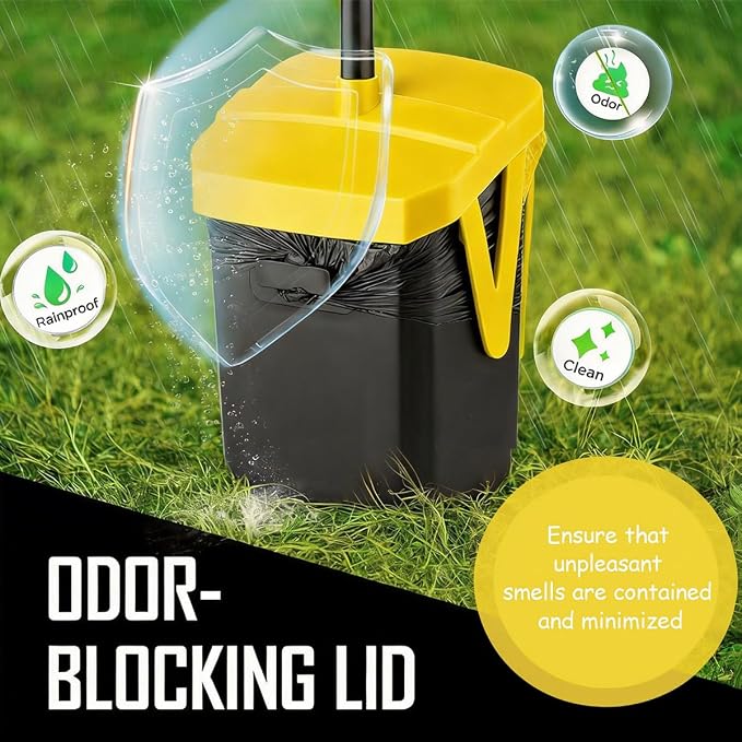 FUSBUNTY Pooper Scooper Swivel Bin & Rake with 100 Waste Bags, Dog Pooper Scooper with Bag Attachment for Large Medium Small Dogs, Poop Scooper with Lid for Lawn Yard Dog Kennel - Yellow