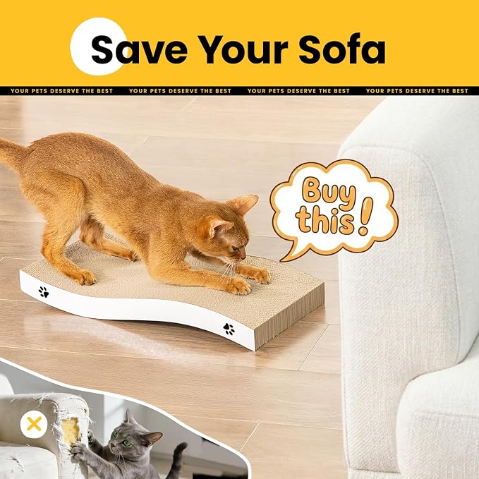 Cat Scratcher, Durable Scratch Pad, Corrugated Cardboard Scratching Board for Indoor Cats, Heavy Duty, Double-Sided Usability, Recyclable, with Catnip, Large, 1-Pack