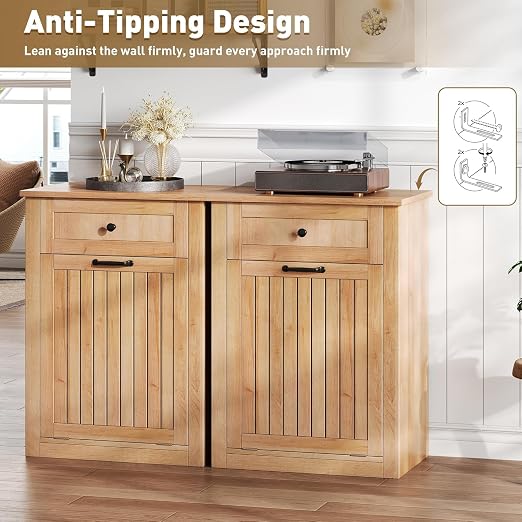 10 Gallon Tilt Out Trash Can Cabinet with Drawer, Hidden Trash Can, Wood | Cabinet with Drawers for Kitchen, Bathroom and Laundry Room