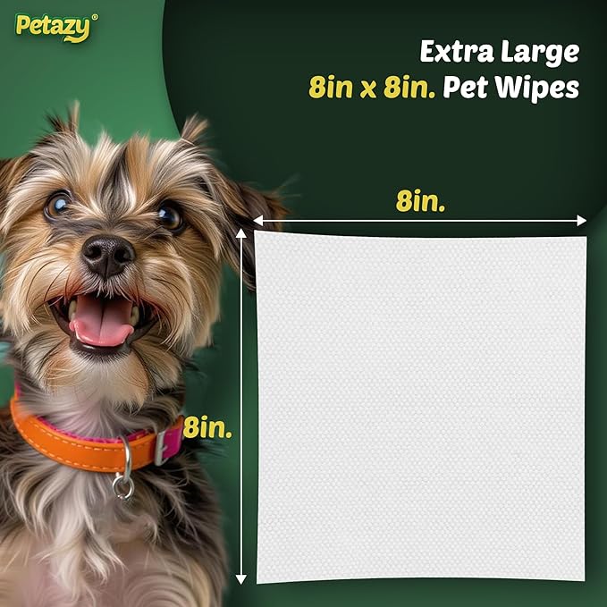 Petazy Dog Wipes for Paws and Butt Ears Eyes | XL 8x8 Natural Pet Wipes for Dogs | Hypoallergenic Chamomile Scented Dog Wipes Cleaning Deodorizing | Extra Thick Wipes Dogs Cats Pets | 100 Count