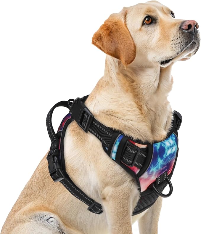 PUPTECK No Pull Tactical Dog Harness for Large, Adjustable Reflective Dog Harness with Handle Easy Control, Comfortable Soft Padded Pet Vest Harness for Large Dogs, Aurora L