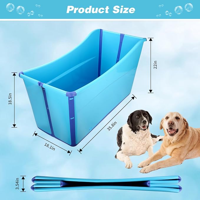 YUEPET Dog Bathtub for Large Dogs, 49 Gallon Foldable Bath Tub, Blue | Bathtub for Dogs, Extra Large Dog Fit, PP & TPE Build, Drain Plug and Hose, Folds for Storage, Blue