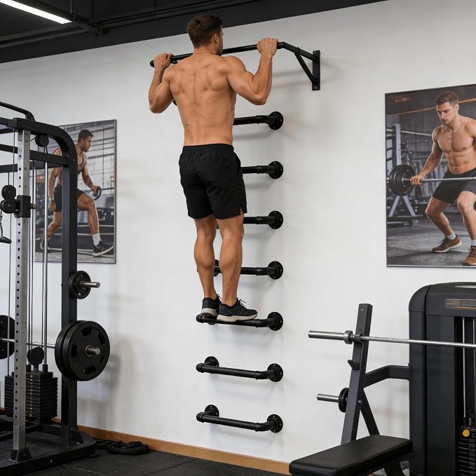 Wall Mounted Ladder, 1 Rung Steel Safety Step - 7 Pack for Window Well Egress & Farmhouse Storage | 16.1" W x 6" D, 700LB Load, Black Rustproof Coating, Easy Wall or Floor Mount