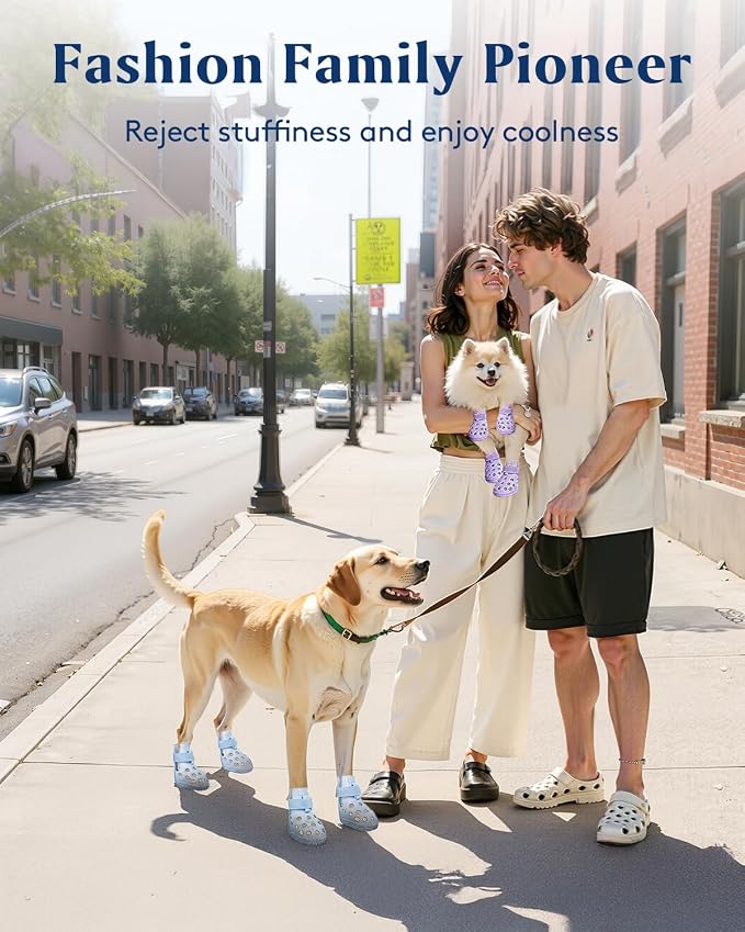 Dog Shoes for Hot Pavement, Breathable Dog Boots Paw Protectors with Adjustable Straps & Non-Slip Sole, Easy On & Off, Waterproof, Easy-Cleaning (Purple, L)