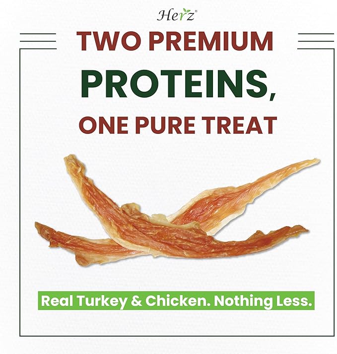 Herz Turkey Tendons for Dogs, Duo-Protein, Hypoallergenic Puppy Treats, USA-Sourced, Rawhide Free, Long Lasting Chews, Turkey Tendon & Chicken, Healthy Dog Treats for Small Dogs, Ring (S), 3 oz Pack