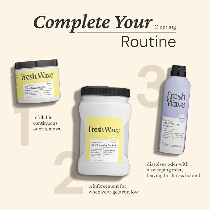 Fresh Wave Lemon Odor Removing Gel, 15 oz., Pack of 4 - Safer Odor Absorbers for Home, Natural Plant-Based Odor Eliminator, Every 15 oz. lasts 30-60 Days, For Cooking, Trash & Pets