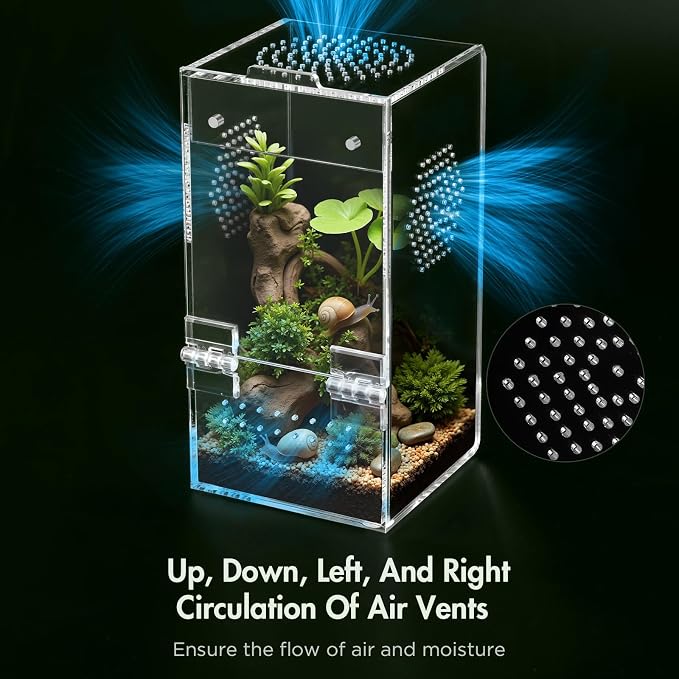 Pre-Assembled Jumping Spider Enclosure, All-Side Ventilation | 3.5"×3.5"×7" Escape-Proof Spider Terrarium Kit with Accessories & Magnetic Door for Tarantula, Mantis, Tweezer & Temp Sticker