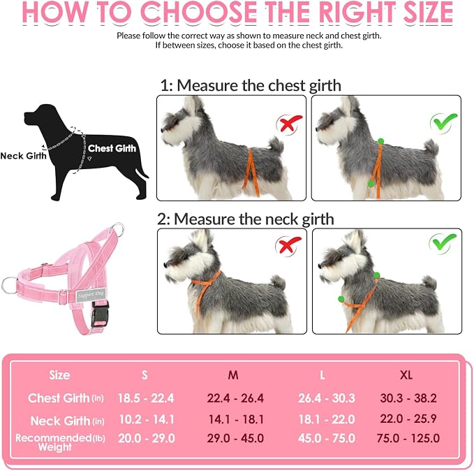 SlowTon No Pull Dog Harness with Front Clip - Heavy Duty, Soft Padded | Neck & Chest Adjustable, Tactical Pet Vest and Leash Set for Large Medium Sized Dogs, for Easy Walk & Training, Pink XL