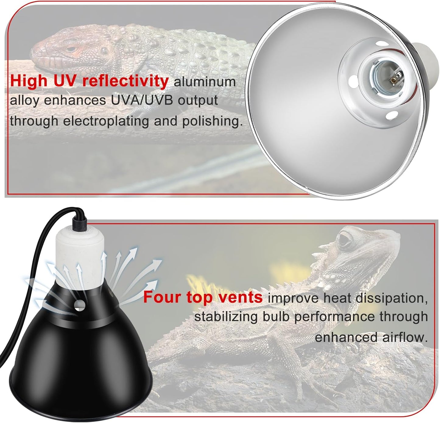 Reptile Lamp Bulb Fixture 5.5 Inch Deep Dome with Switch - Ideal for 60W/75W/100W/150W Heat Lamp Bulbs, Compatible with All E26 UVA/UVB/Basking Heat Bulbs, Supports Up to 150 Watts