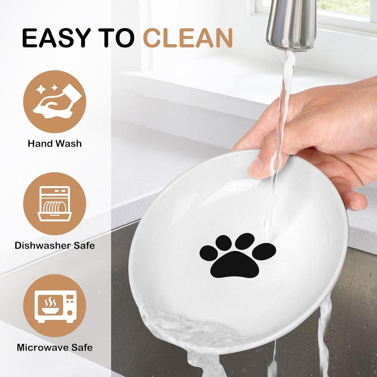 TRUVIC 4 Pack Ceramic Cat Food Bowls, 5.9 Inch Ceramic Cat Dishes Set for Indoor Cats and Small Dogs, Anti Whisker Fatigue Kitten Bowls, Wide Shallow Kitten Plates for Food and Water (Cat's Paw)