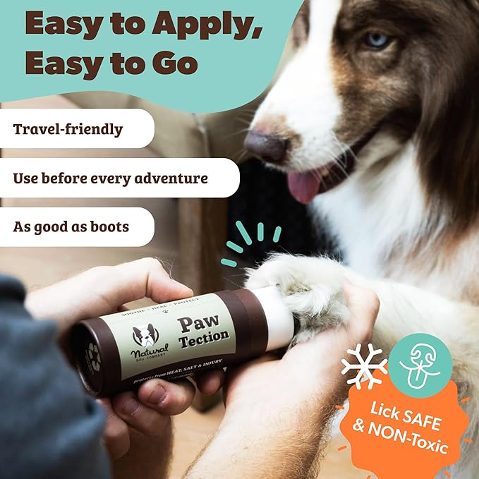 Natural Dog Company PawTection Balm for Dogs – Winter Paw Protection from Snow, Ice & Salt, Wax-Based Paw Barrier Balm, All Breeds for Cold Weather Walks & Outdoor Adventures, Lick-Safe, 2 oz Stick