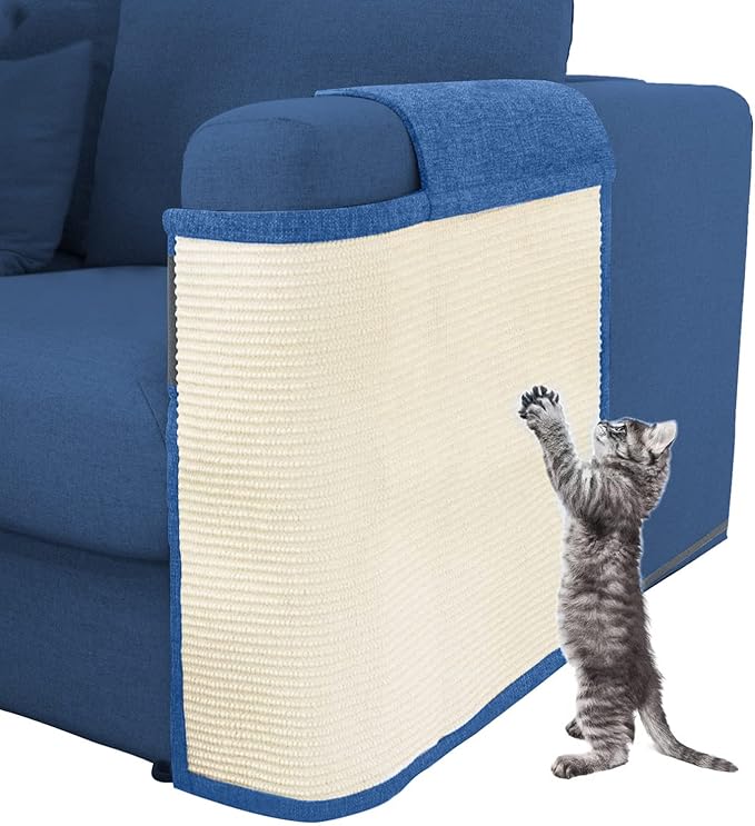 Cat Scratch Furniture Protector with Natural Sisal for Protecting Couch Sofa Chair Furniture,Couch Corner Protectors for Cats 23.6" W*19.7" H (Dark Blue, Left Hand)