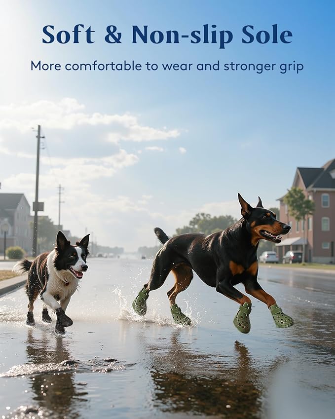 Dog Shoes for Hot Pavement, Breathable Dog Boots Paw Protectors with Adjustable Straps & Non-Slip Sole, Easy On & Off, Waterproof, Easy-Cleaning (Olive Green, M)