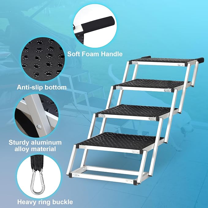 Uross Dog Stairs for Car 4 Steps Suitable for Car Trunk Heights 23"-26"- Collapsible Dog Steps for Car and SUV, Aluminum Pets Stairs for Large Pets, Telescoping Pet Step Ladder for Truck, High Bed