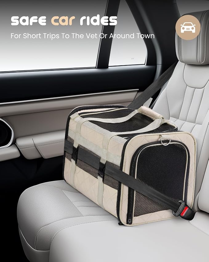 MIDOG Cat Carrier Soft for Small-Medium Cats Up to 25lbs, Airline Approved | Expandable Square Design,Comfort & Breathable Window,Equipped with anti-slip lock zippers and an internal safety leash