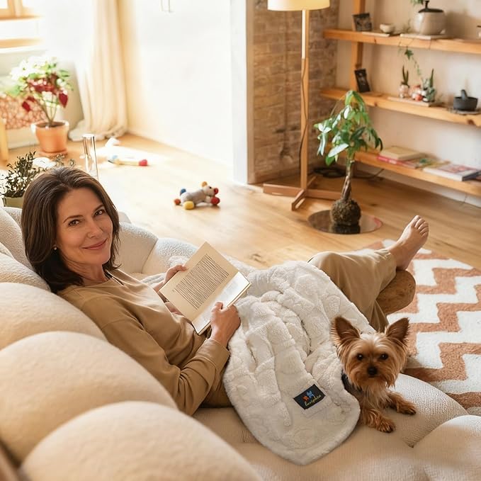 Luciphia Waterproof Dog Blanket for Medium Large Dogs Washable Bed Couch Protector Soft Fluffy 3D Heart Jacquard Pet Blanket with Sherpa Fleece Cozy Calming Throw Blankets, Beige 65x57 inch