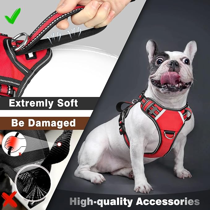 Service Dog Vest No Pull Dog Harness with 7 Dog Patches, Reflective Pet Harness with Durable Soft Padded Handle for Training Small, Medium, Large, and Extra-Large Dogs (Medium, Red)