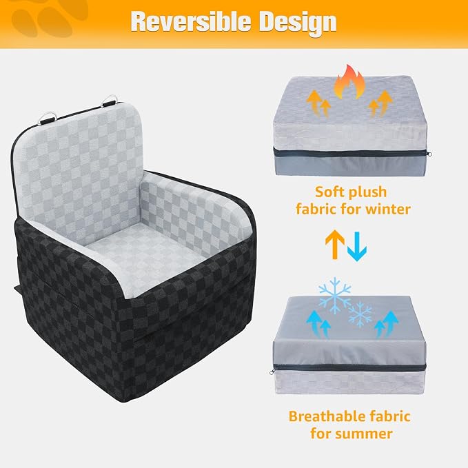 PETICON Waterproof Dog Car Seat for Small Medium Dogs, 6in Memory Foam | Pet Booster Seat for Dogs up to 26 lbs with Pockets, Detachable Washable Pet Carseat with Y-Shape Safety Belt