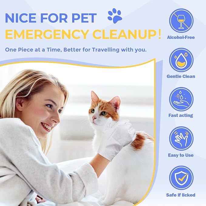 PUPMATE Pet Cleaning Glove Wipes for Dogs & Cats, Hypoallergenic Deodorizing Disposable No-Rinse Grooming Wipes, Extra Thick Bathing Wipes,Perfect for Pet Dry Cleaning,Daily Care and Travel,48 pcs