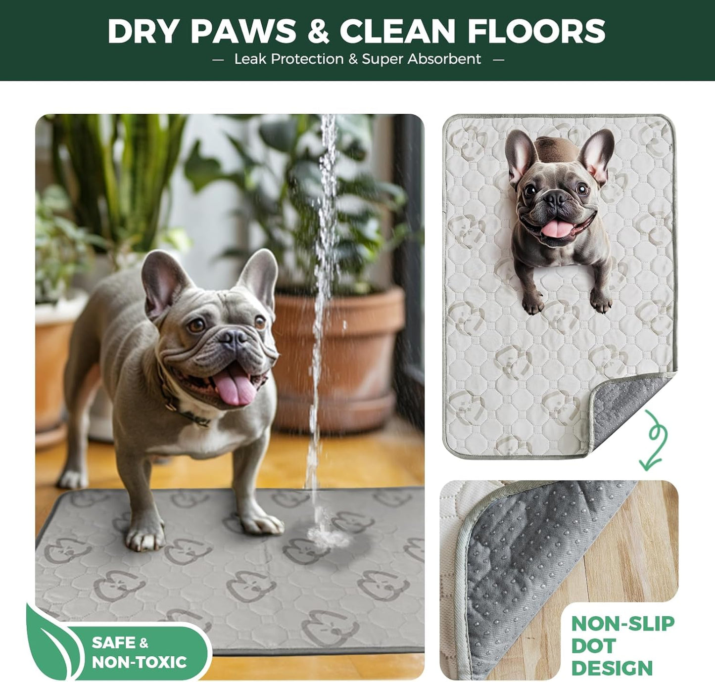 FXW Washable Pee Pads for Dogs, Puppy Pads with Super Absorbent, Specifically Designed for 30inch Cages, 29" × 18" Rectangle, Khaki, 2 Packs