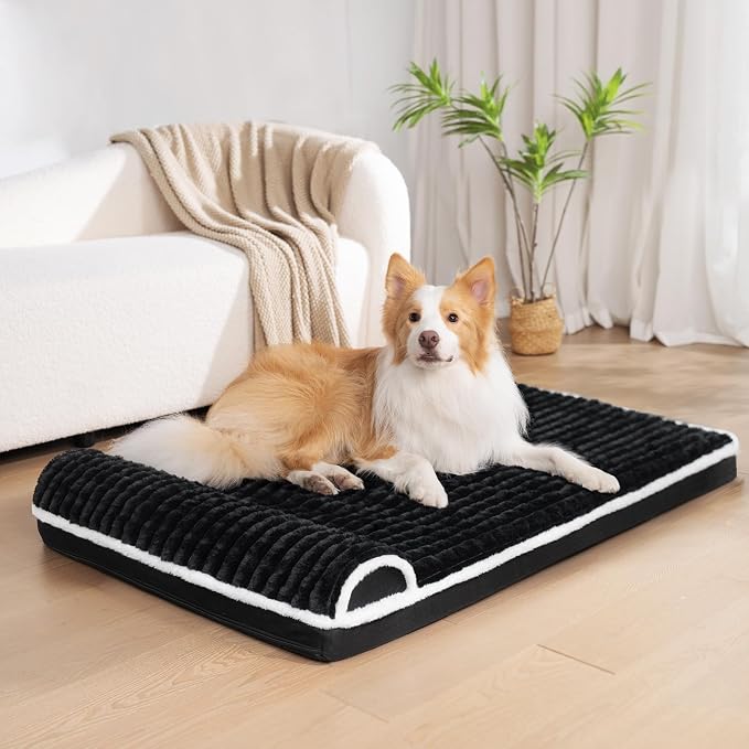 Orthopedic Medium Dog Bed Pillow Pet Sofa Bed 30''X20'' Black | Egg-Crate Foam Pet Couch Medium Size Dog, Waterproof Removable Washable Cover,Furry Puppy Crate Mat With Nonskid Bottom