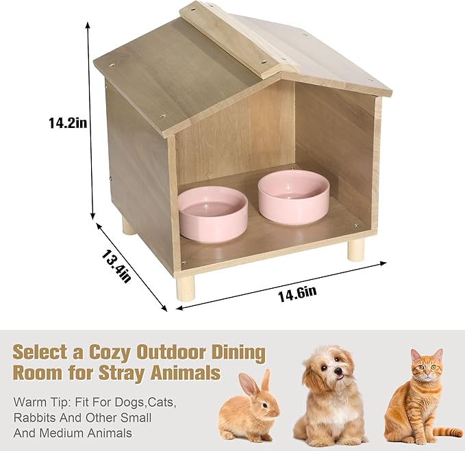 Outdoor Cat Feeder & Shelter - Waterproof Cat House for Outdoor Feeding Station, Perfect for Feral Cats, Birds, Rabbits, Cats & Dogs
