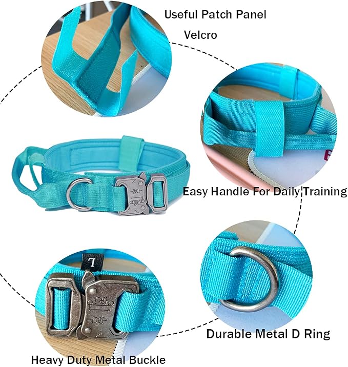 Tactical Dog Collar and Leash Set Adjustable Military Nylon Dog Collar with Control Handle and Heavy Duty Metal Buckle for Large Dogs（Blue L | 1000D Heavy-Duty Nylon Fabric,Quick-Release Metal Buckle,Adjustable Fit,Soft-Padded Webbing,D-Ring,for Traini...