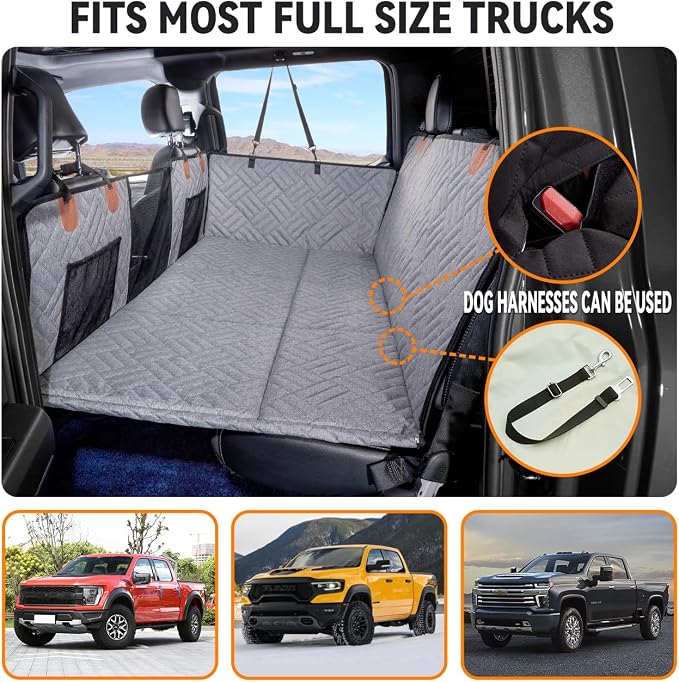 YJGF Hard Bottom Dog Car Seat Cover for Full-Size Trucks,Back Seat Extender | Strong Support,More Rest Space,Waterproof, Scratch Resistant,Car Seat Protector,Dog Hammock for Full-Size Truck