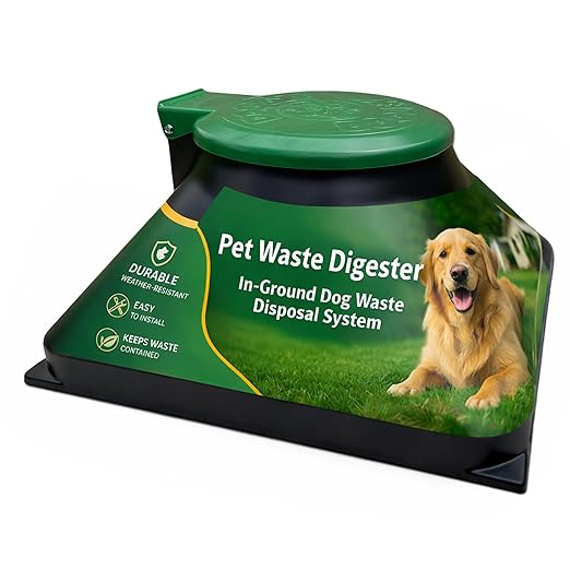Doggie Dooley Pet Waste Digester, Pyramid Style - In-Ground Dog Waste Disposal System for 2 Large or 4 Small Dogs - Digester Starter - Made in USA, Black with Green Foot-Operated Lid