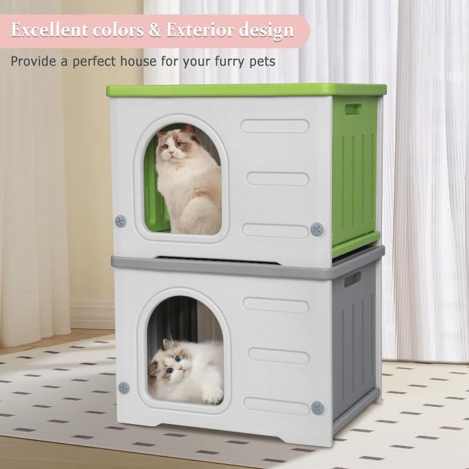Plastic Cat House for Indoor Outdoor, Weatherproof Outside Cat Shelter | Durable Plastic, Weatherproof ,Easy to Assemble