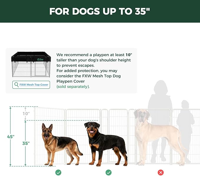 FXW Homeplus Unleashed Indoor Dog Playpen - Stress-Free and Safe Play, Heavy Duty 45 Inch 24 Panels Dog Pen for Medium and Large Dogs, White│Patented